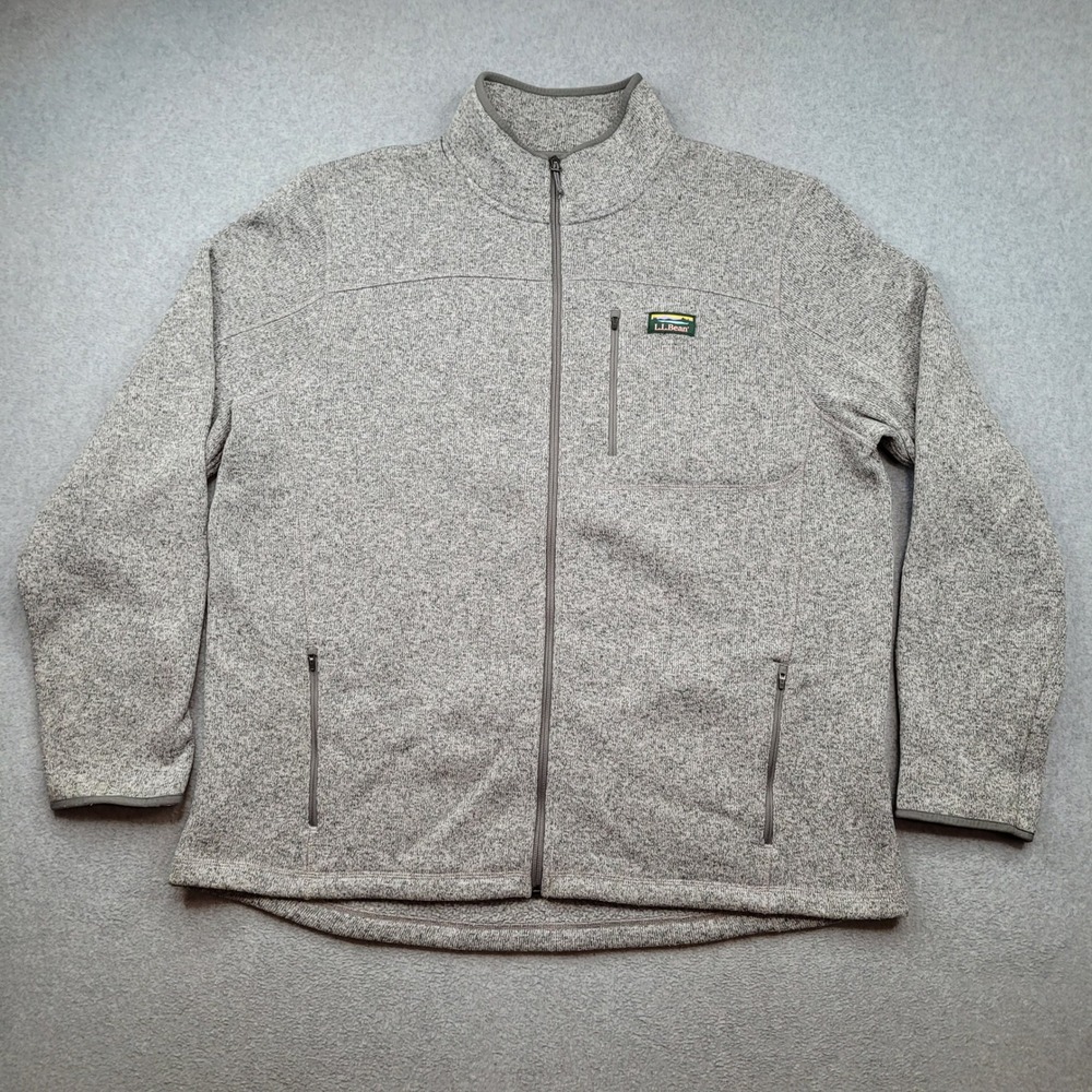 LL Bean Sweater Fleece Jacket Mens XXL Tall Gray Full Zip Sweater Fleece